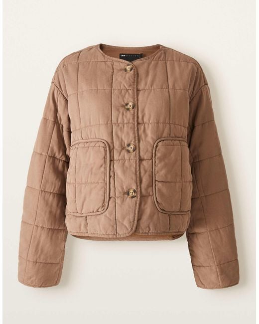 ASOS Brown Crop Collarless Quilted Jacket