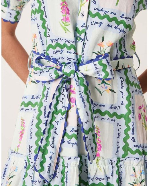 Hope & Ivy Blue Button Front Midi Dress With Tiered Skirt And Tie Waist