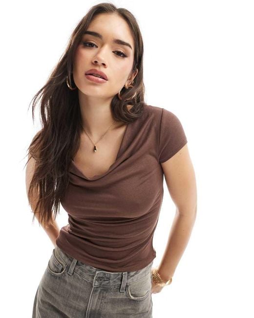 Cotton On Brown Cotton On Jordie Cowl Neck Short Sleeve