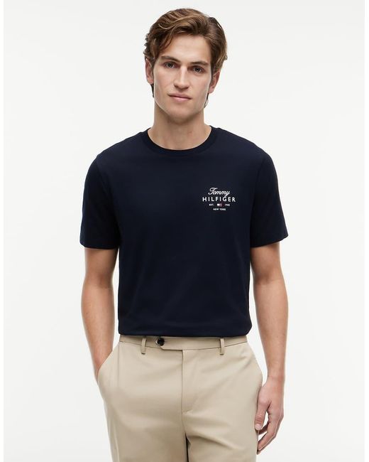 Tommy Hilfiger Blue Logo Jersey Crew Neck T-Shirt for men