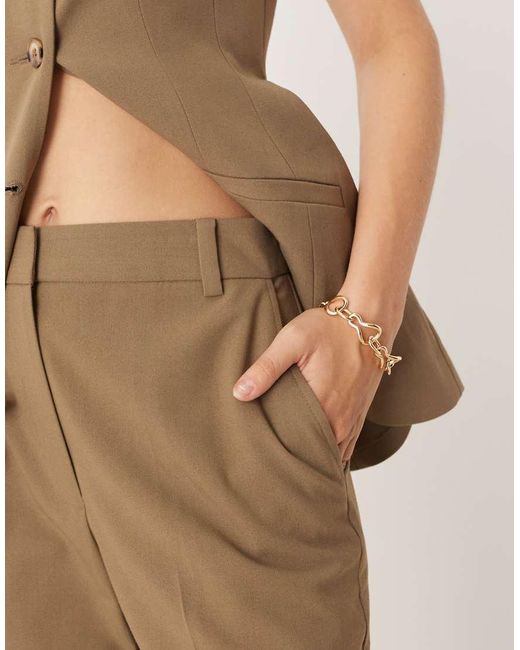 ASOS Natural Tailored Slim Straight Pants With Split