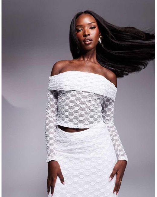 Bardot White Lace Mesh Long Sleeve Top Co-ord