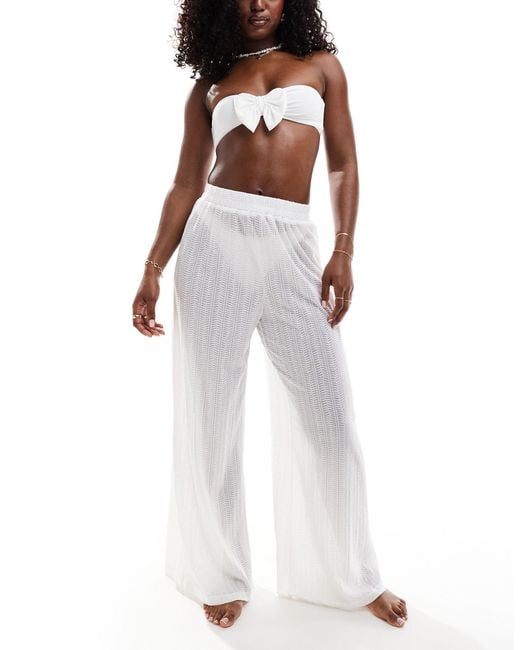 Pieces White Ladder Lace Wide Leg Trousers