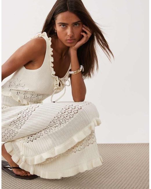 Miss Selfridge Brown Frill Detail Crochet Maxi Dress