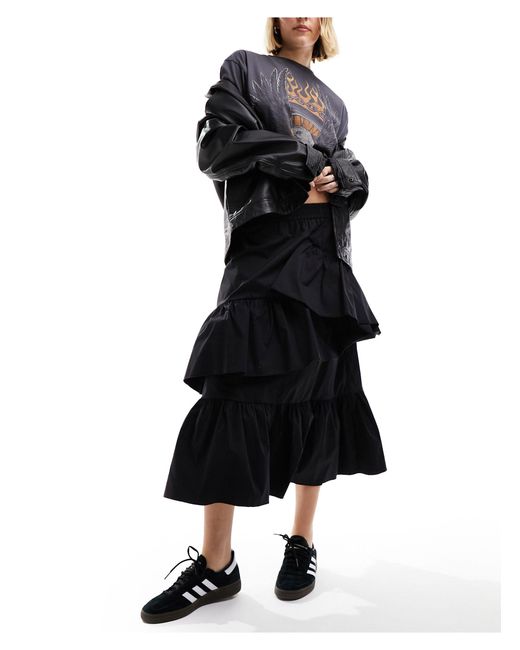 Urban Revivo Black Ruffle Detail Maxi Skirt