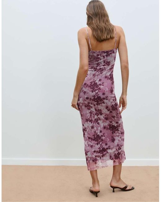 Stradivarius Midi Jurk Van Tule Met Print in het Pink