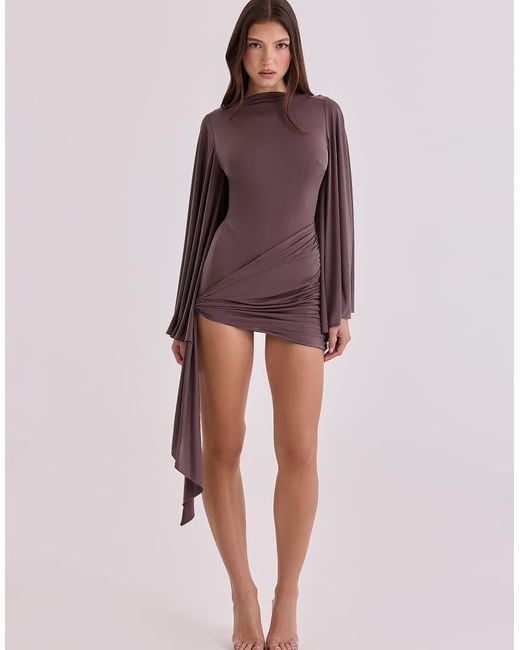 House Of Cb Purple Lavine Espresso Slinky Draped Jersey Playsuit