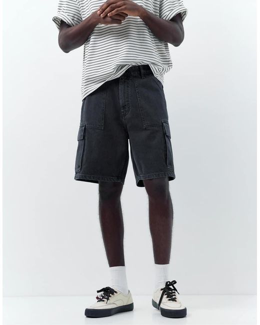 Pull&Bear Gray Baggy Cargo Bermuda Shorts for men