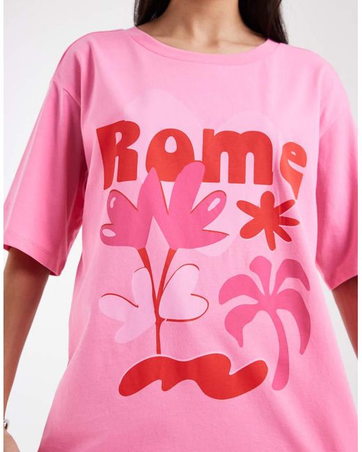 ONLY Pink Rome Graphic Print Oversized T-shirt