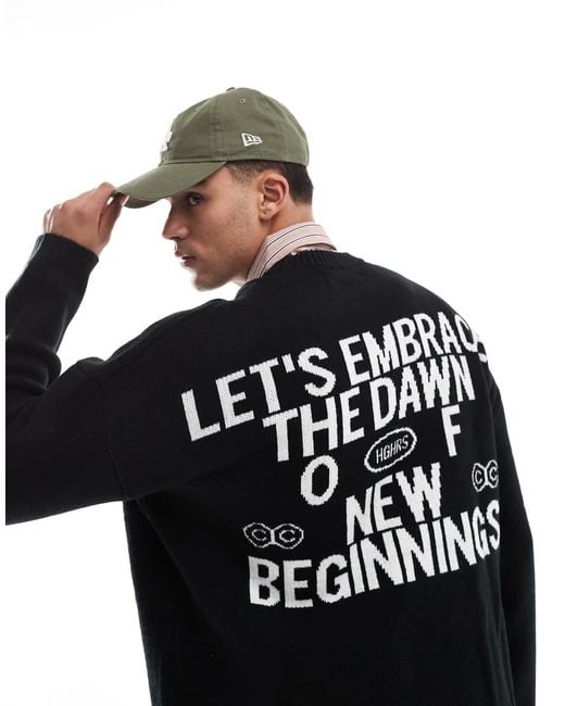 Bershka Black Graphic Knitted Jumper for men