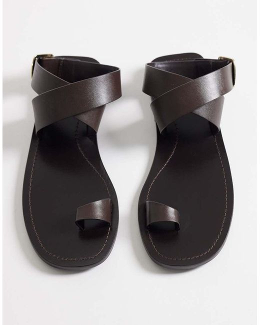 Mango Metallic 100% Leather Flat Sandals With Toe Detail