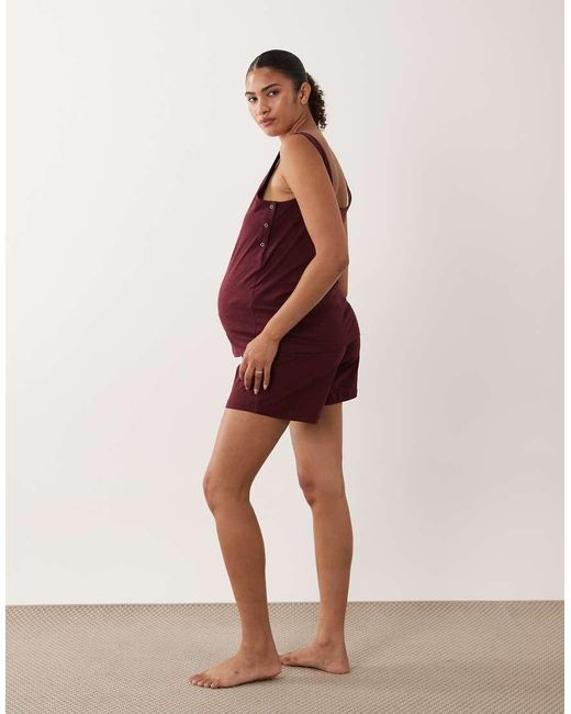 Mama.licious Red Mamalicious Maternity Cotton Vest With Side Poppers And Shorts Set
