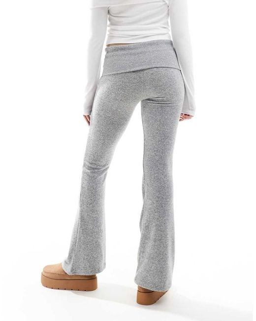 Bershka Gray Fold Over Waistband Flared Trousers
