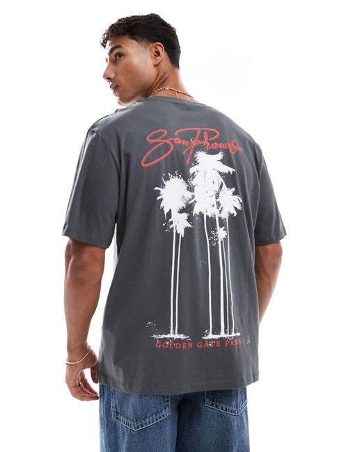Jack & Jones Gray Oversize T-shirt With San Francisco Print for men