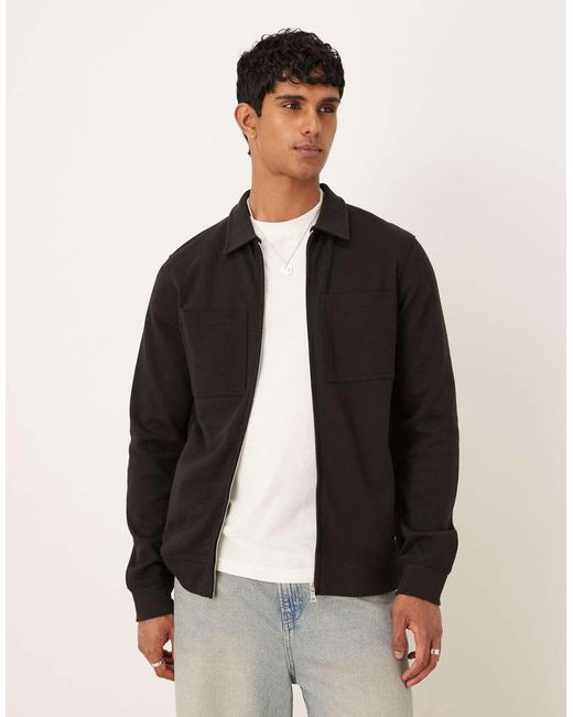 Threadbare Black Cotton Mix Long Sleeve Overshirt for men