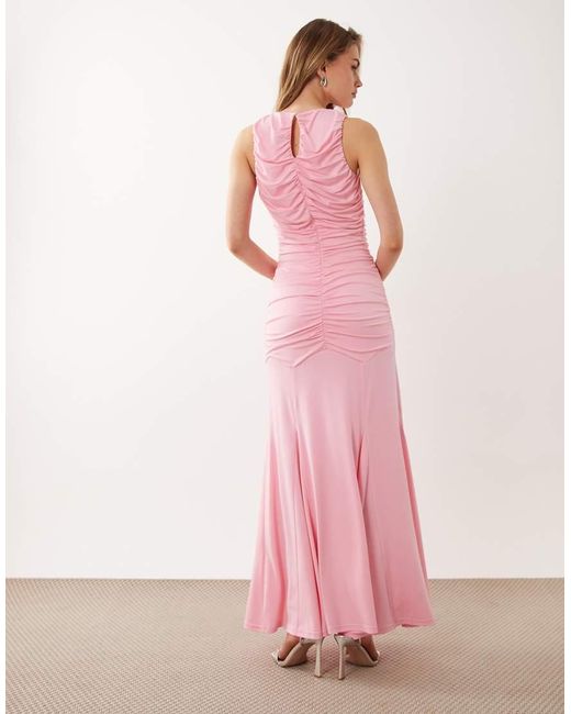 Pretty Lavish Pink Shayla Ruched Cut Out Jersey Maxi Dress