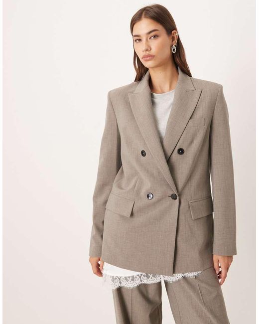 Mango Brown Puglia Tailored Double Breasted Blazer