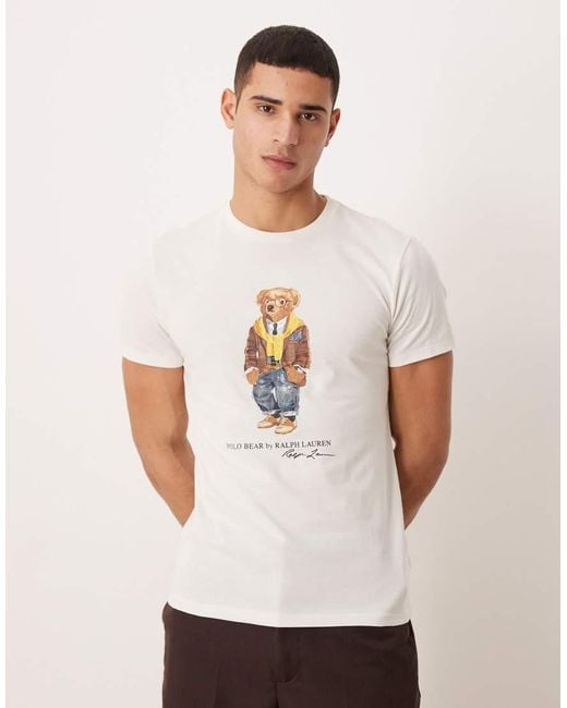 Polo Ralph Lauren White Heritage Bear Print Custom Fit T-shirt