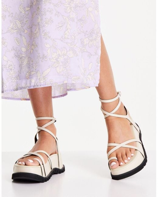 TOPSHOP Petra Leather Chunky Ankle Wrap Sandal in White | Lyst UK