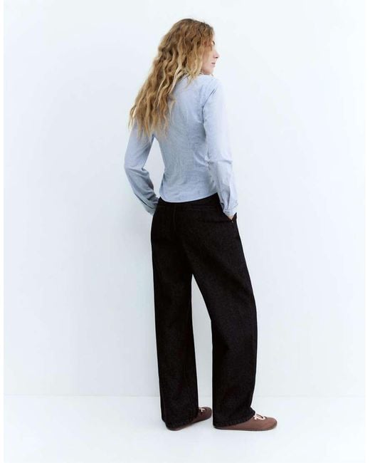Pull&Bear White Fitted Shirt With Pleats