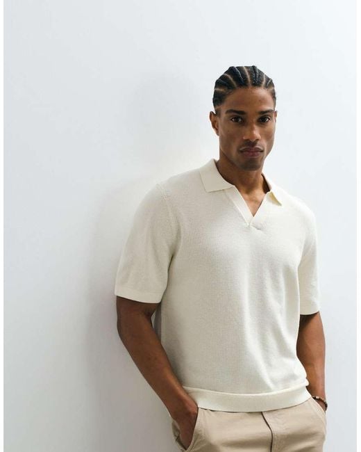 ARKET White Cotton Linen Blend Knit Short Sleeve Polo for men