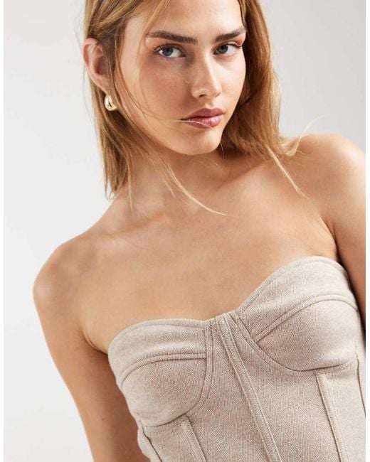 ASOS Gray Co-ord Herringbone Brushed Bandeau Corset Top