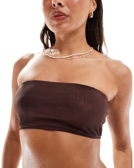 & Other Stories Brown Pleated Bikini Tube Top With Removable Chain Straps