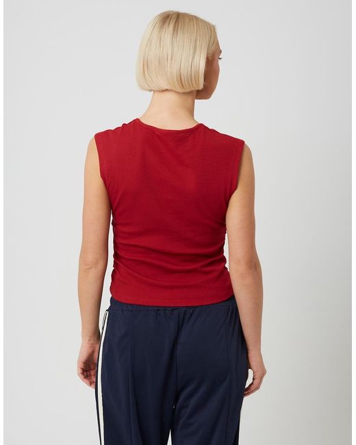 Brave Soul Red Sleeveless Button Neck Top With Ruched Detail