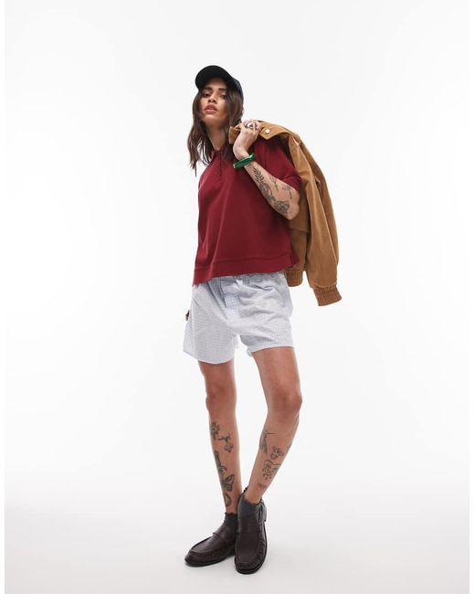 TOPSHOP Red Short Sleeve Boxy Polo