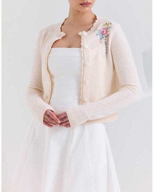House Of Cb White Anjou Embroidered Cardigan