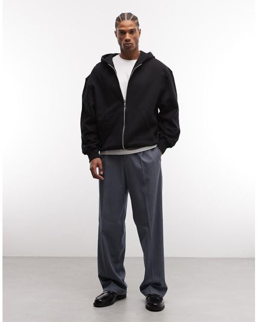 ASOS Blue Premium Heavyweight Oversized Zip Through Hoodie for men
