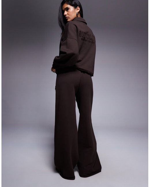 ASOS Blue Weekend Collective Heavyweight Wide Leg Trackies With Ski Club Graphic