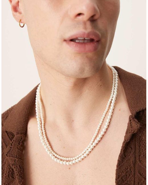 ASOS White Festival 4Mm And 6Mm Double Row Faux Pearl Necklace for men