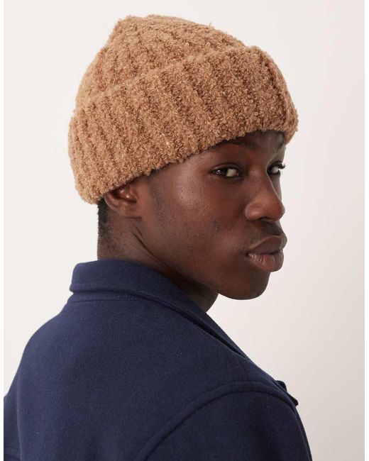 Gorro Beis De Punto Bouclé Acanalado Grueso De ASOS de hombre de color Blue