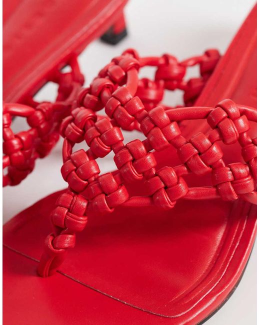 ASOS Red Honeybun Knotted Weave Toe Thong Kitten Heel Sandals