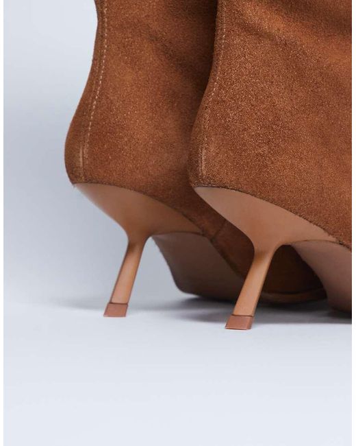 TOPSHOP Brown Scarlett Premium Suede Leather Square Toe Knee High Boot