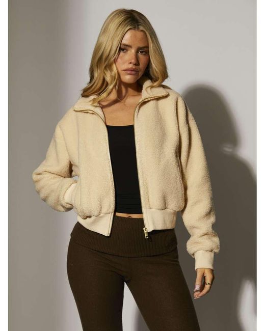 South Beach Natural Fleece Back Borg Cropped Jacket