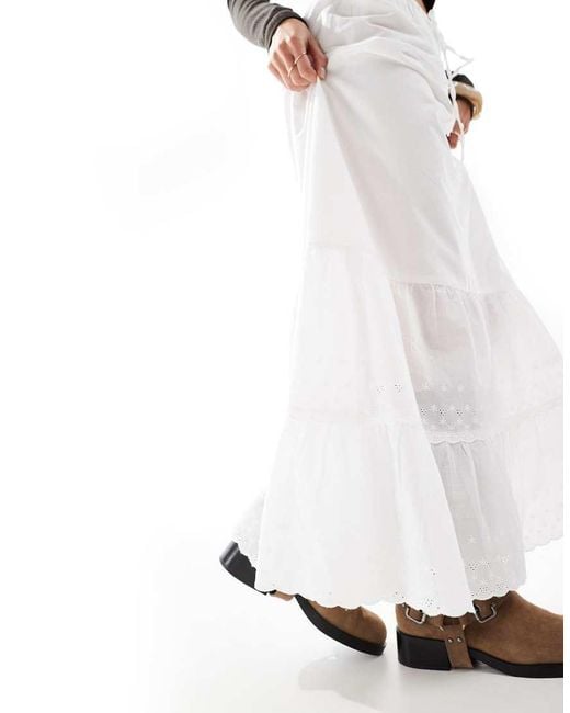 Stradivarius White Str Boho Cotton Skirt