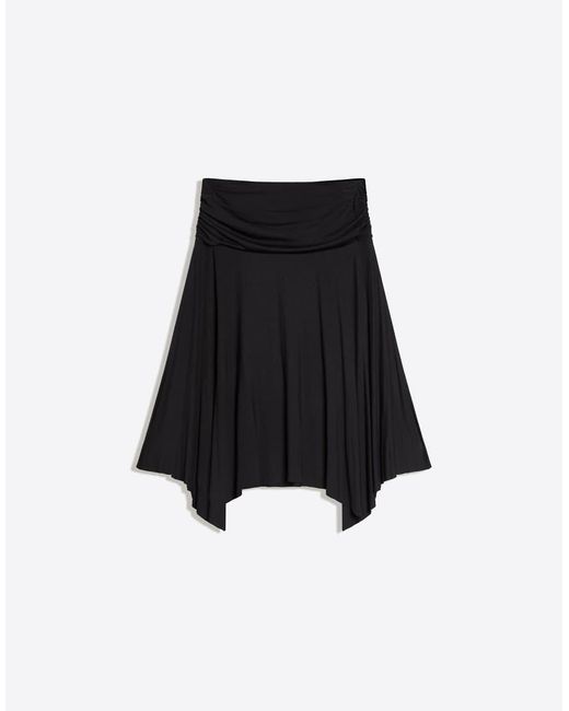 Bershka Black Gathered Modal Effect Midi Skirt