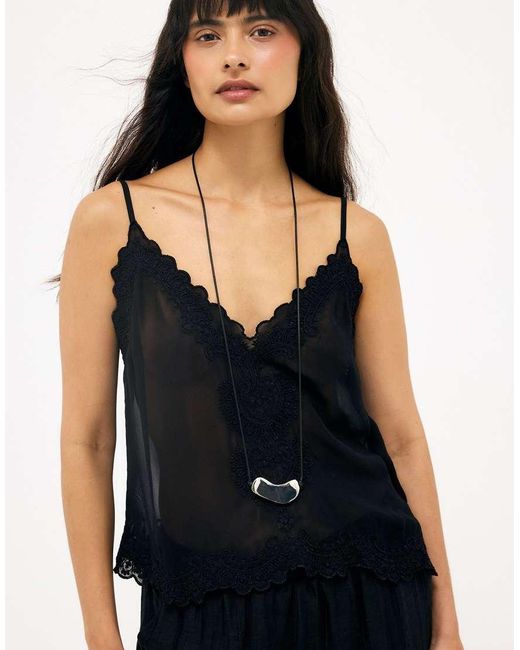 NA-KD Black Embroidered Singlet