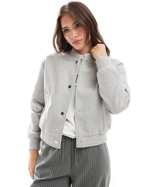 New Look Gray Knitted Cropped Bomber Jacket