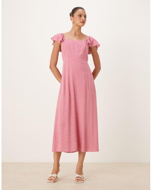 Nobody's Child Pink Elsie Flutter Sleeve Midi Dress