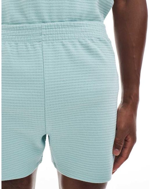 ASOS Pyjamaset Van Wafelstof in het Blue voor heren