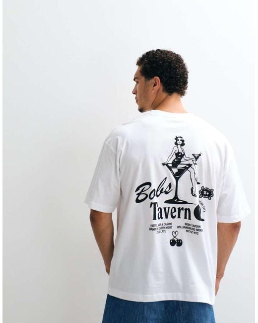 ASOS White Oversized T-shirt With Tavern Graphic for men