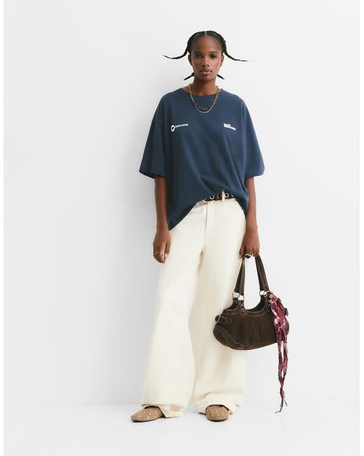 Pull&Bear T-Shirt Met Grafische Hartprint in het Blue