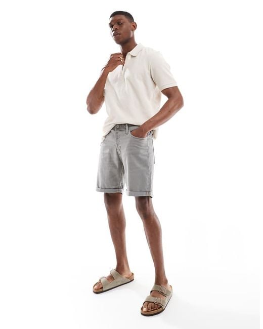 Jack & Jones White Denim Short With Turn Up for men
