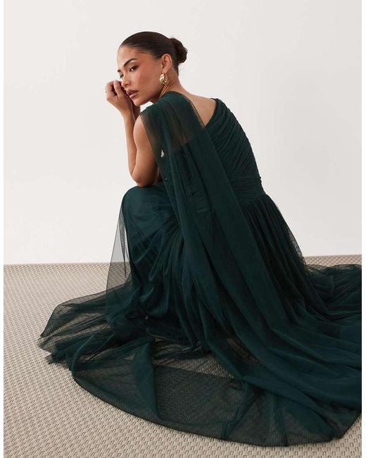 LACE & BEADS Black Bridesmaids One Shoulder Scarf Neck Maxi Dress