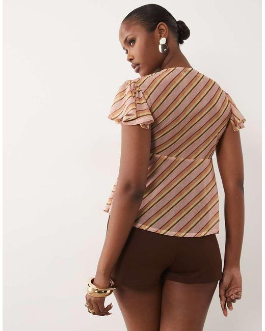ASOS Brown Mesh Flutter Sleeve Top