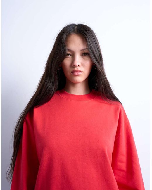 TOPSHOP Premium Skater T-Shirt Met Interlocknaden En Lange Mouwen in het Red