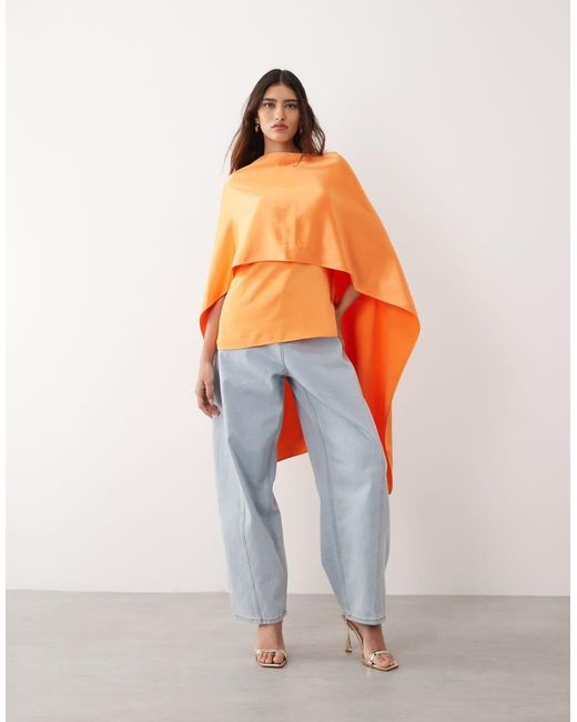 ARRANGE Orange Satin Underlay Cape Top